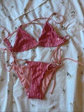 Hurley Pink Multi-Stripe Triangle Bikini Set
